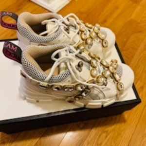 Gucci Womens Journey Flashtrek Jewel Crystal White Hiker Low Boot Sneaker 35